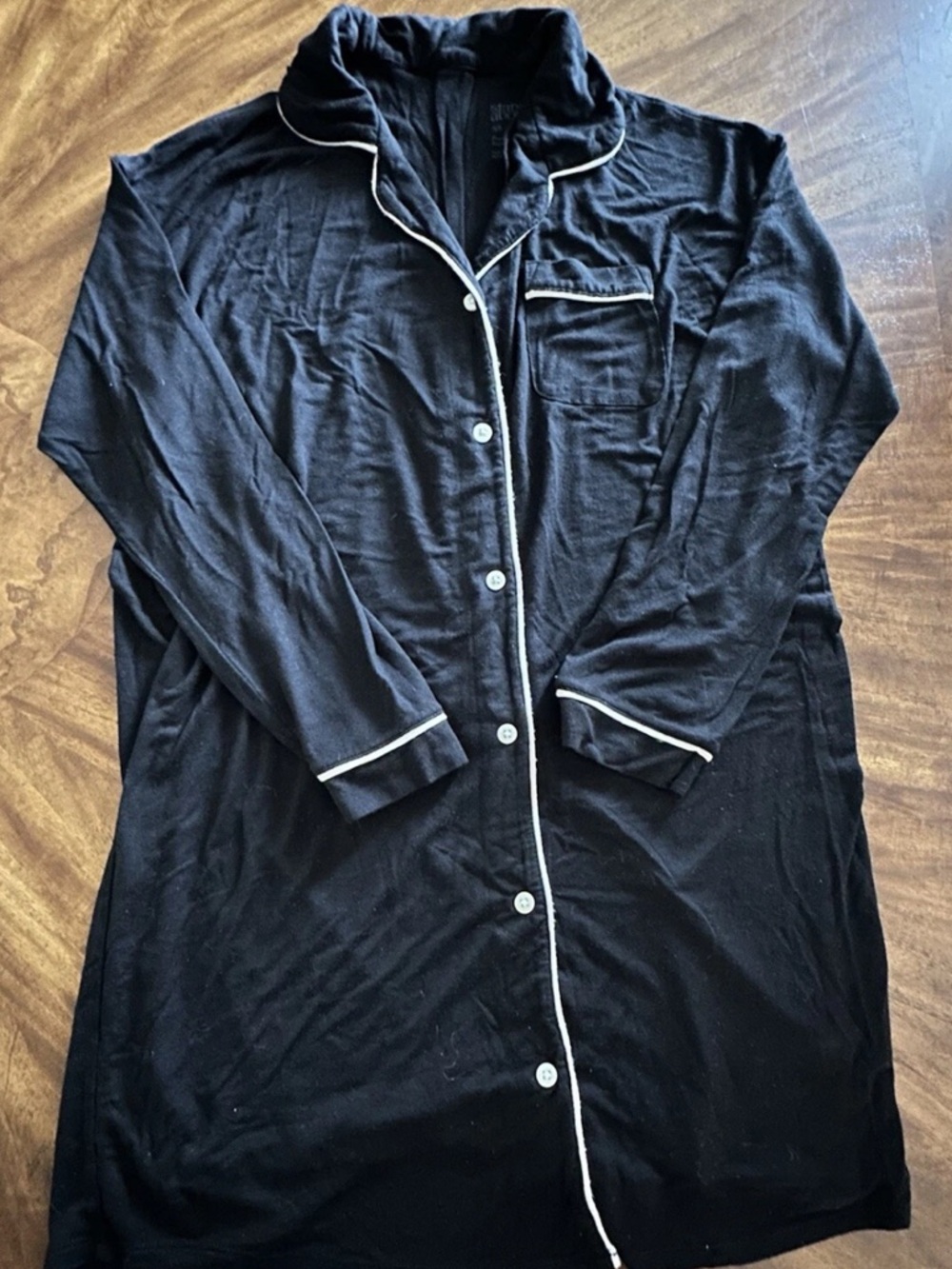 Stars Above, Black Notched-Collar Long Sleeve Sleepshirt